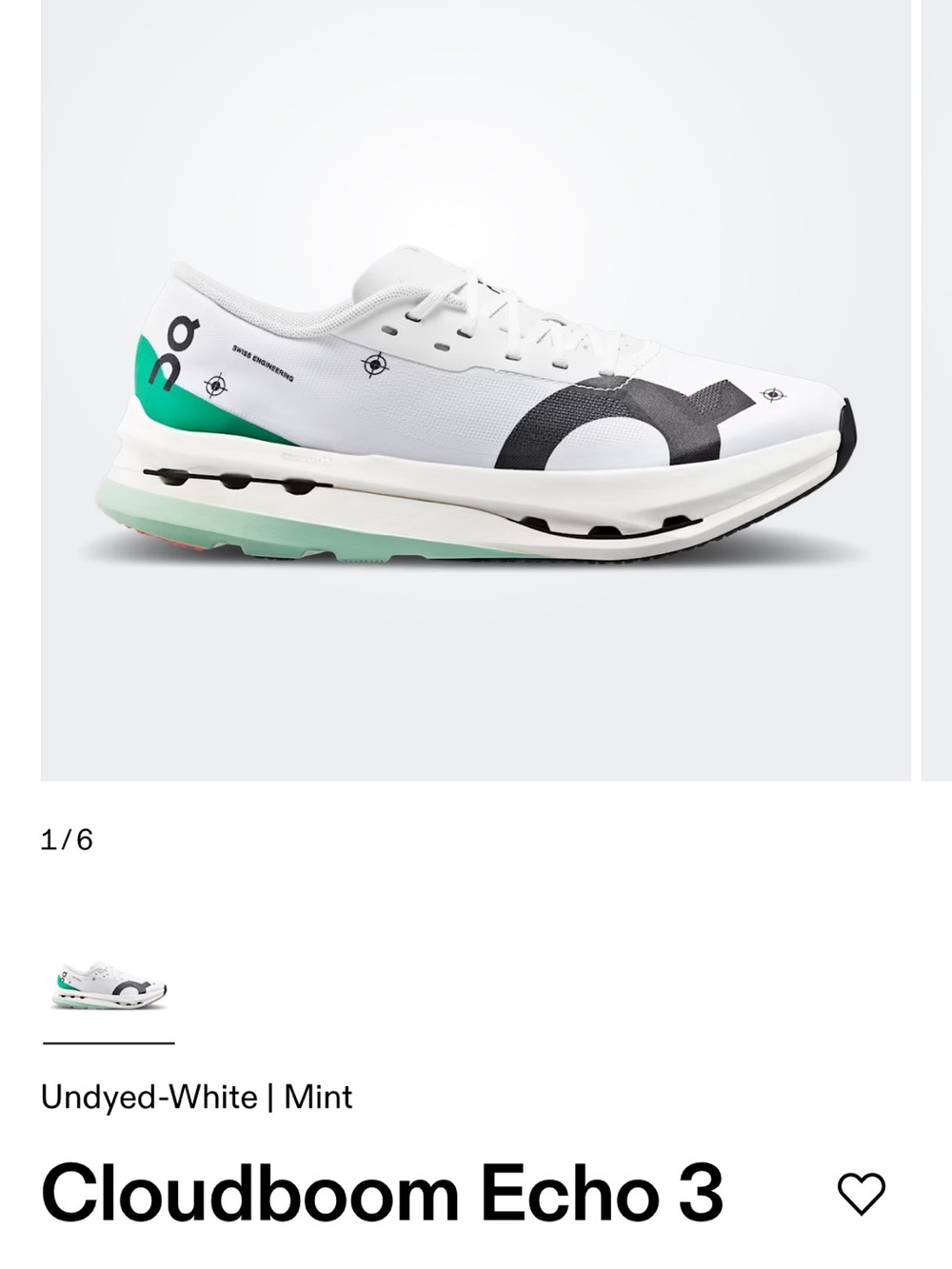 On Cloudboom Echo 3 Womens Race Sneakers Sz 8.5 Undyed White/Mint 3WD10491105